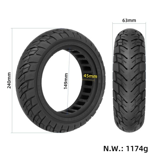 Черна плътна гума Ulip 10x2.5 (60/70-6.5) тип "Пчелна пита" с 45 мм канал за Ninebot Max G30 / G30D / G30LP / F2 / F2 Pro / F2 Plus