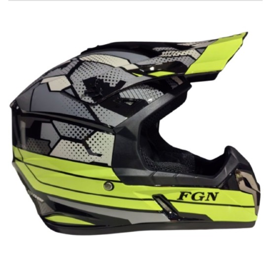 Каска FGN A40 Offroad – Черна с неоново зелено и сиви графики / Размер L