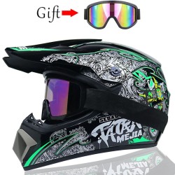 Офроуд каска за All-Mountain / Downhill (AM/DH) – Черно-зелен графичен дизайн (Размер L) + ПОДАРЪК Очила