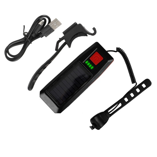 Соларен LED фар за велосипед и тротинетка със сирена и USB зареждане