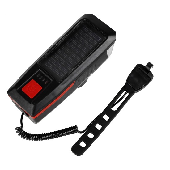 Соларен LED фар за велосипед и тротинетка със сирена и USB зареждане